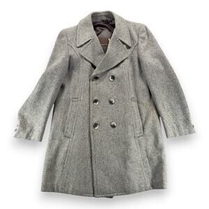 Vintage Great Western Coat Adult Large 42 Gray Wool Double Breasted Cowboy 80s